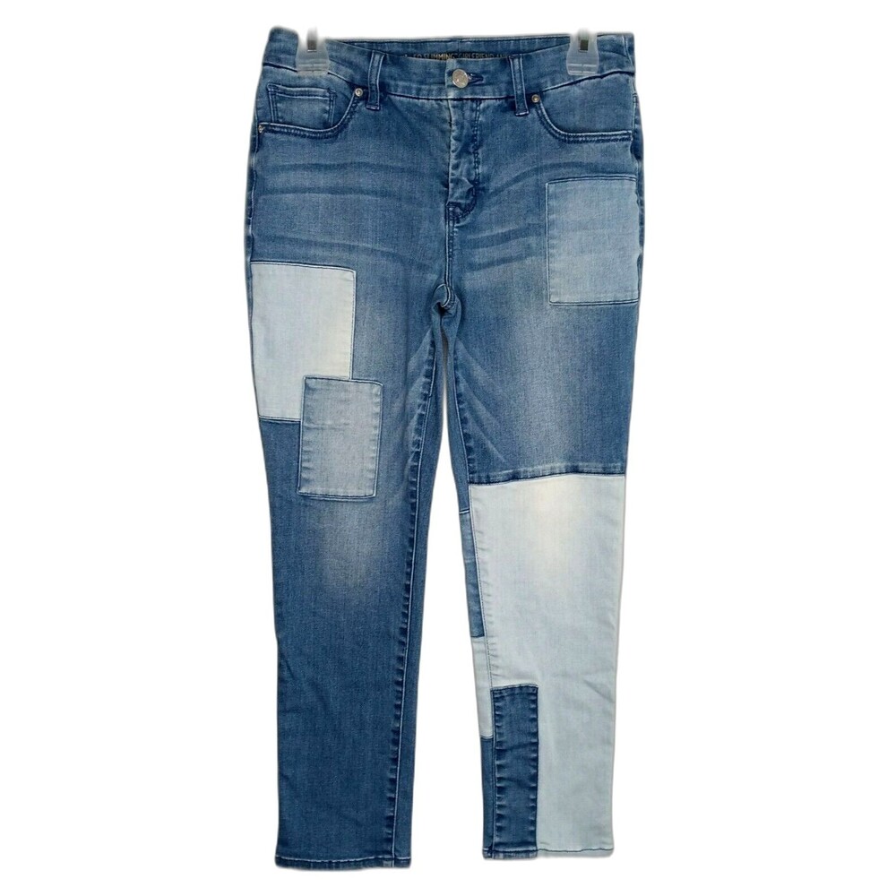 Chicos So Slimming Girlfriend Ankle Patchwork Denim Jeans Women 26" Waist Petite